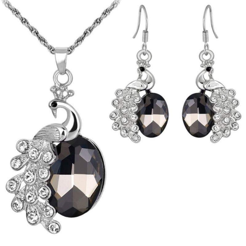 Necklace & Earrings - Ebony Peacock Black